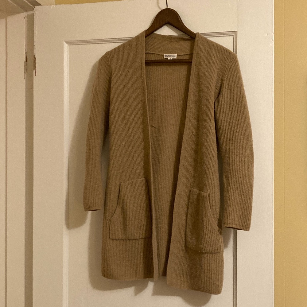 Minnie Rose Cashmere Cardigan Sweater in Camel